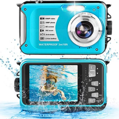 Waterproof Camera 10FT Underwater Camera 30MP 1080P HD Video Resolution