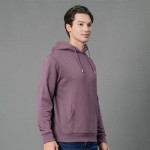 Men Mauve Solid Hooded Sweatshirt