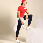 Men Red & White Brand Logo Printed Pure Cotton T-shirt