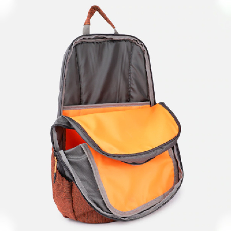 Unisex Grey & Orange Brand Logo Printed Colour Blocked Backpack