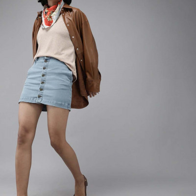 The Lifestyle Co Blue Washed Denim Straight Mini Skirt