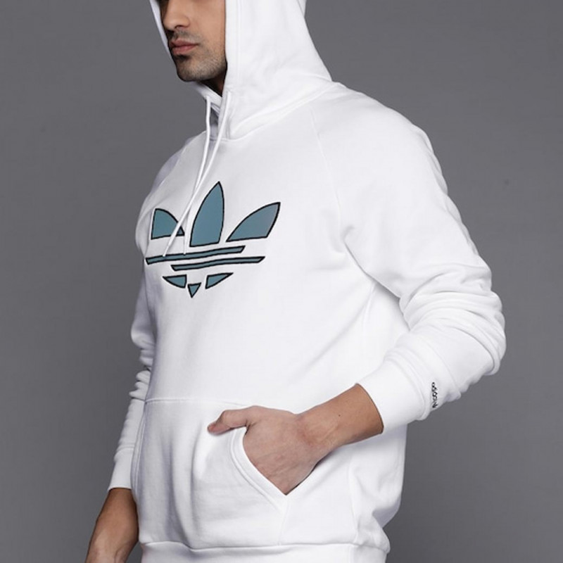 "Men White & Grey Adicolor Shattered Trefoil Cotton Sustainable Hoodie "