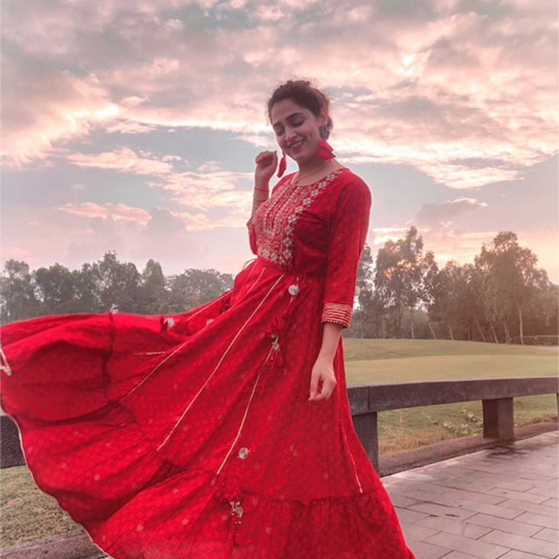 Women Red Embroidered Anarkali Kurta